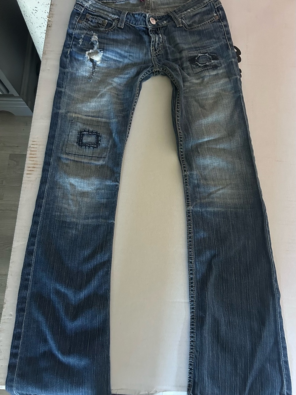 BKE Exchange Distressed Dark Blue Bootcut Jeans